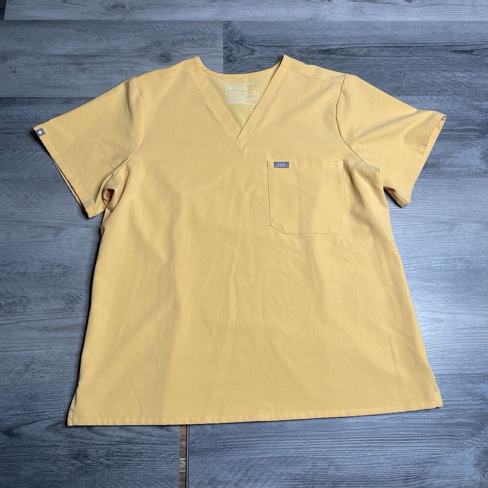 FIGS Catarina One Pocket Scrub Top Women's XL Yellow V-Neck Medical Shirt
